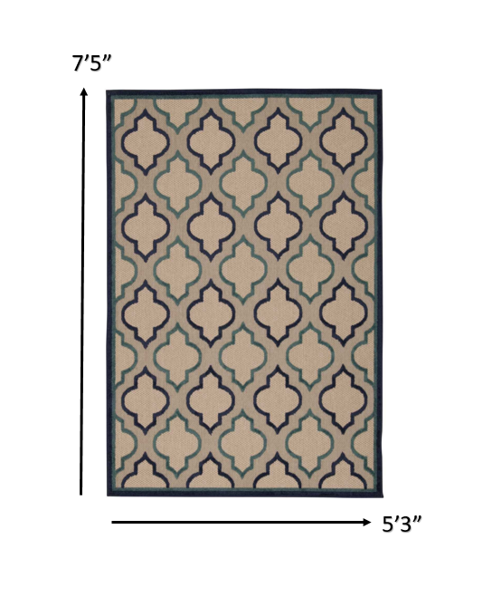 5' X 8' Blue And Ivory Indoor Outdoor Area Rug