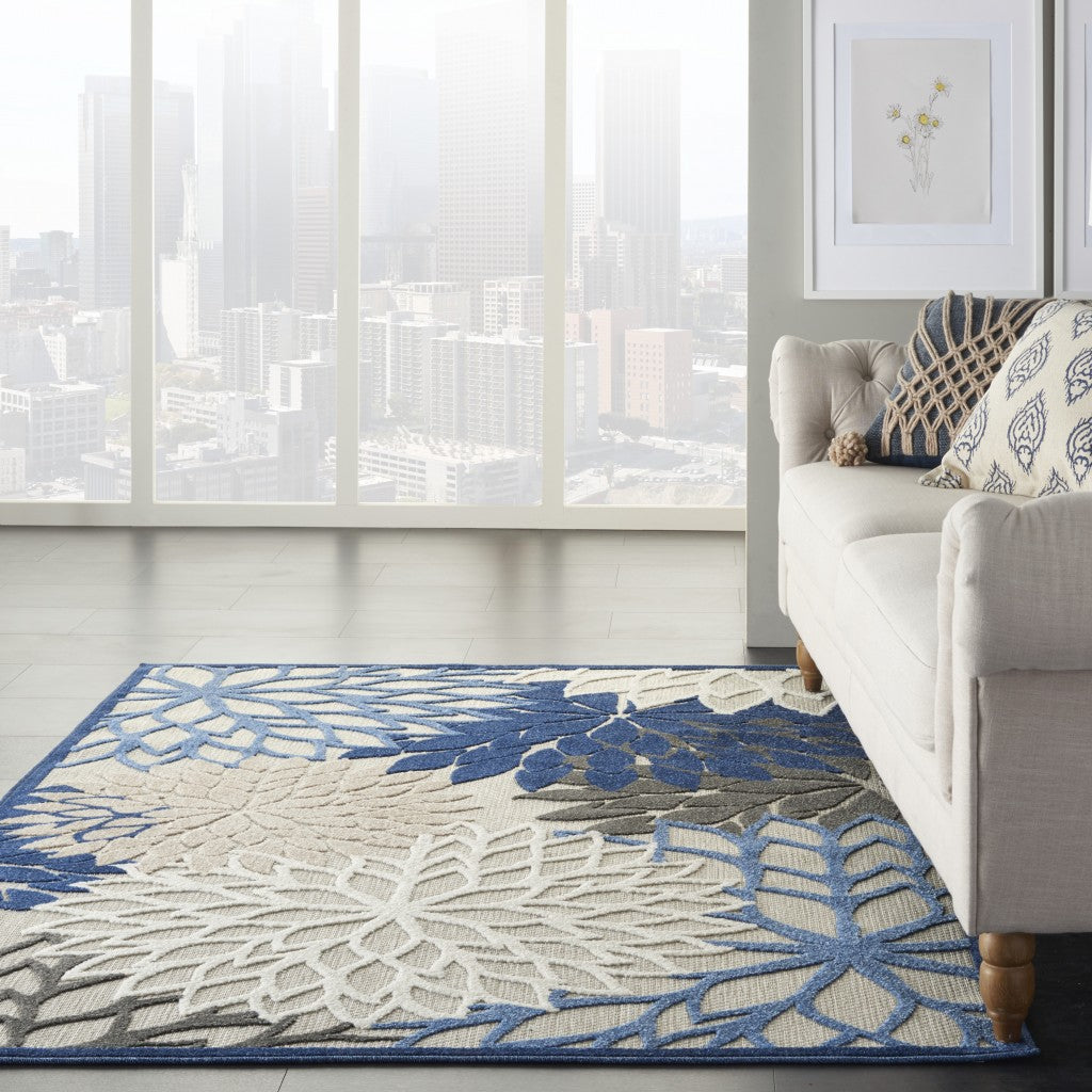 5' X 8' Blue And Gray Indoor Outdoor Area Rug