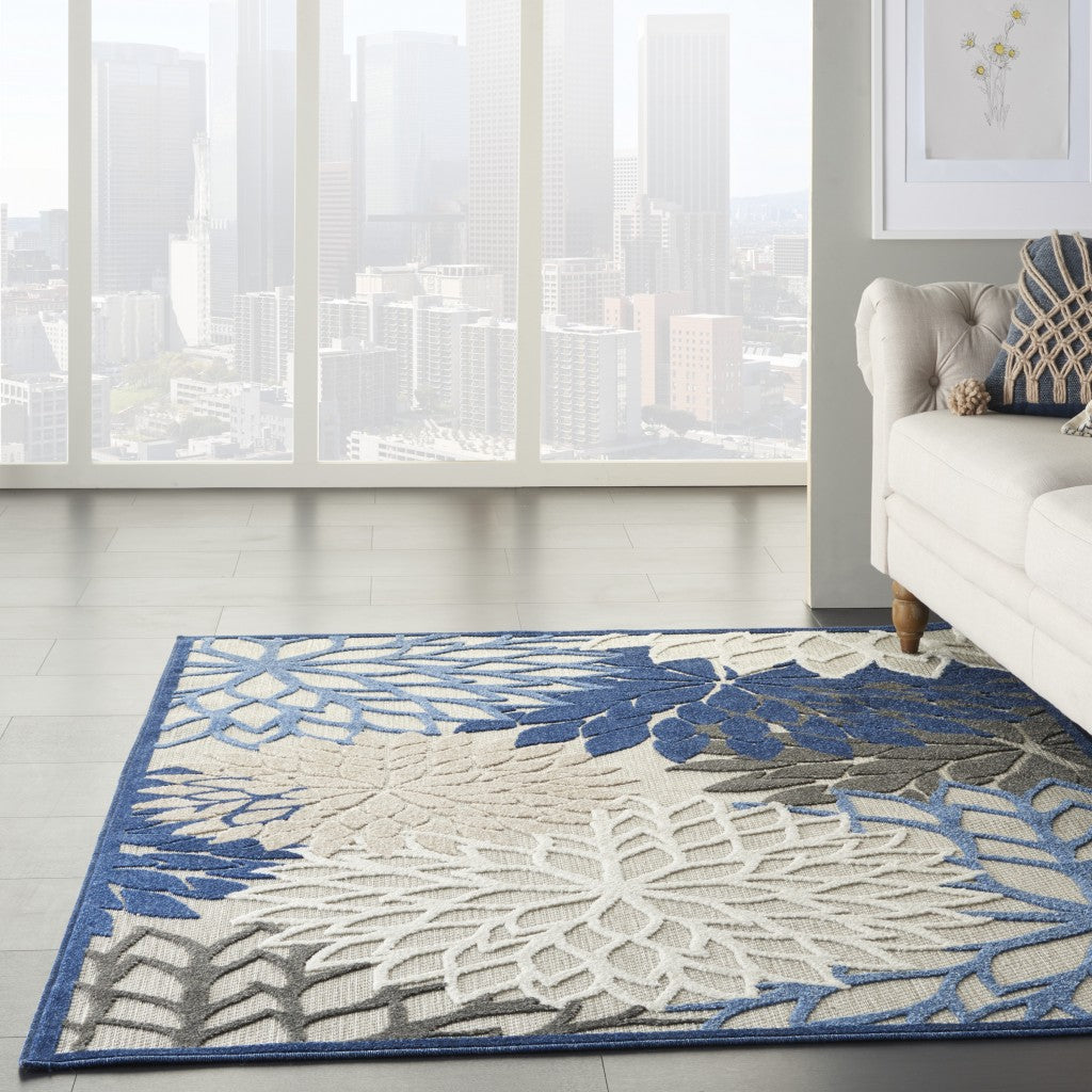 5' X 8' Blue And Gray Indoor Outdoor Area Rug