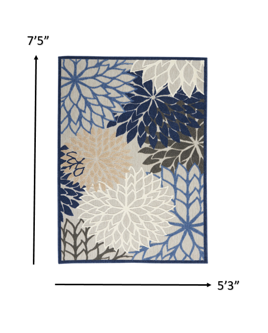 5' X 8' Blue And Gray Indoor Outdoor Area Rug