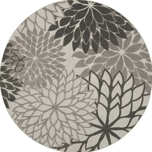 8' Round Gray Round Floral Indoor Outdoor Area Rug