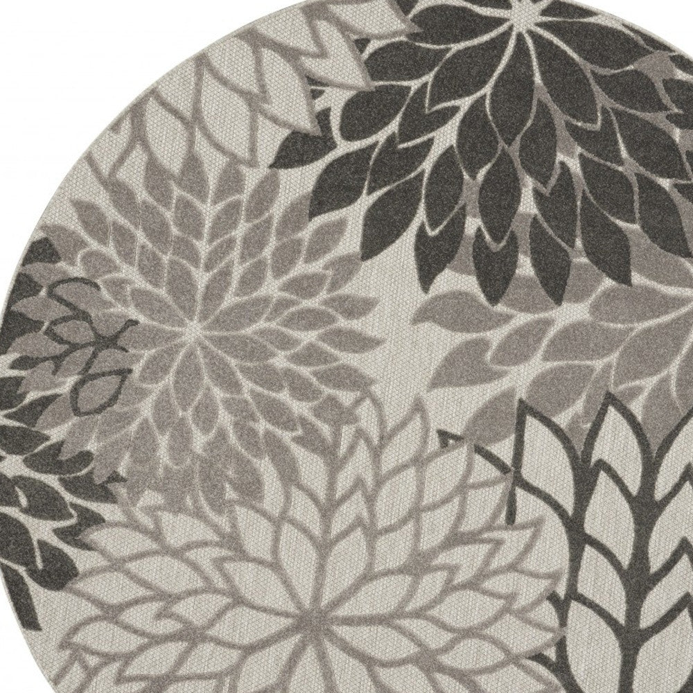 8' Round Gray Round Floral Indoor Outdoor Area Rug