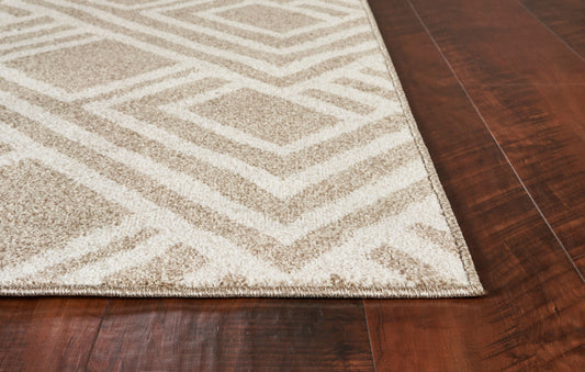 7'X10' Beige Machine Woven Uv Treated Geometric Indoor Outdoor Area Rug