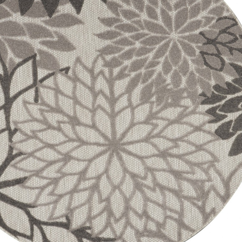 5' Round Gray Round Floral Indoor Outdoor Area Rug