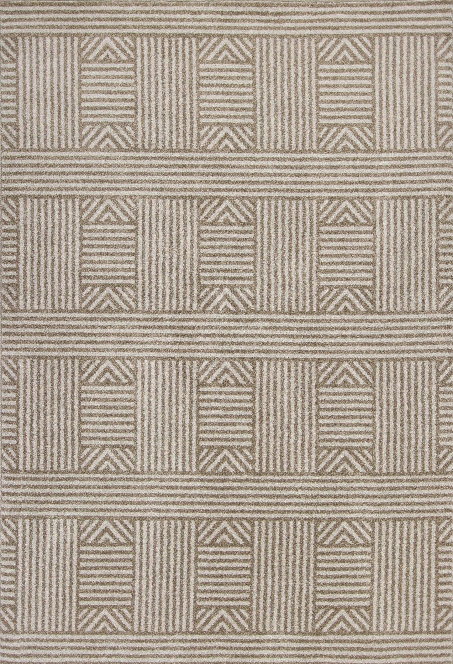 8'X11' Beige Machine Woven Uv Treated Abstract Lines Indoor Outdoor Area Rug