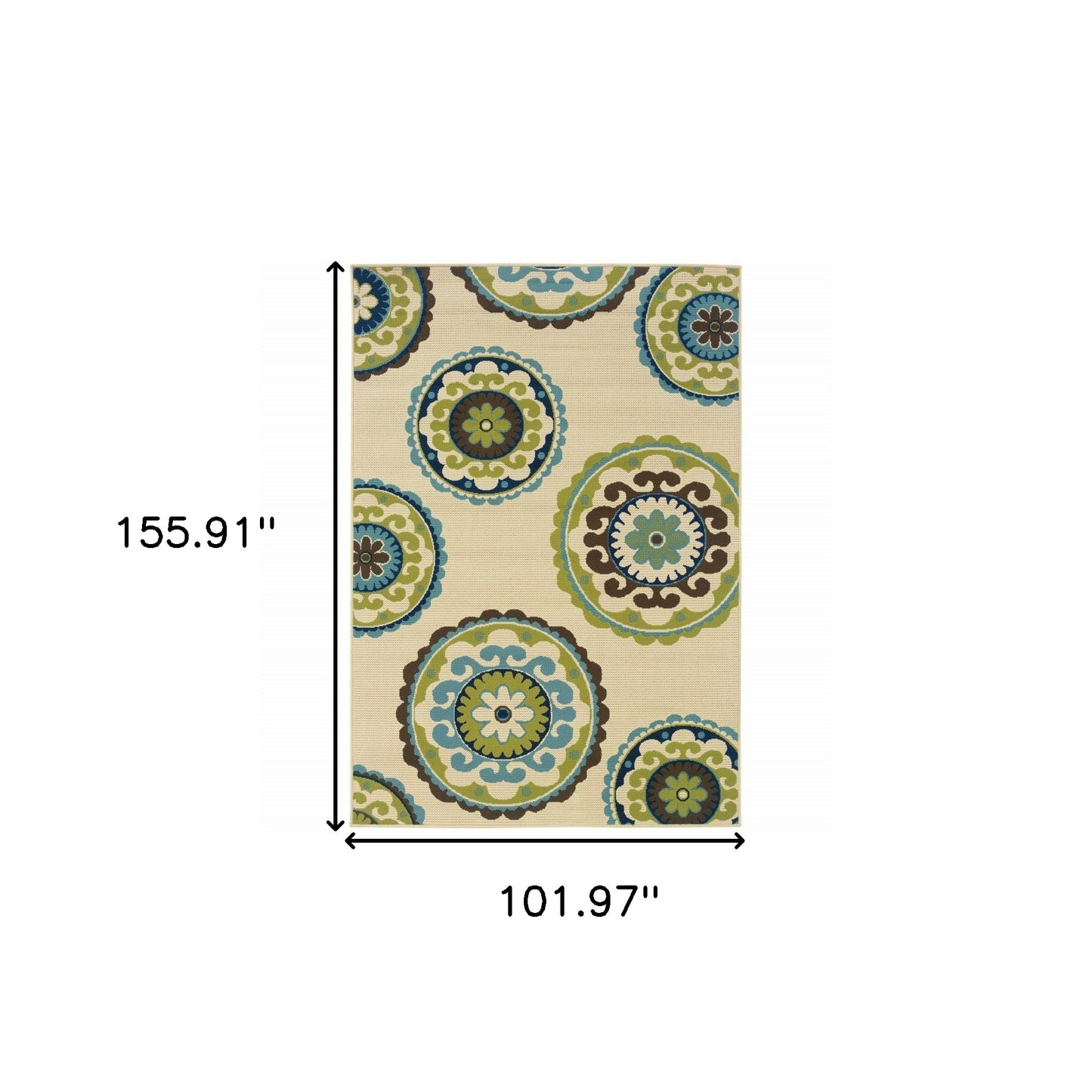 Green and Ivory Floral Indoor Outdoor Area Rug