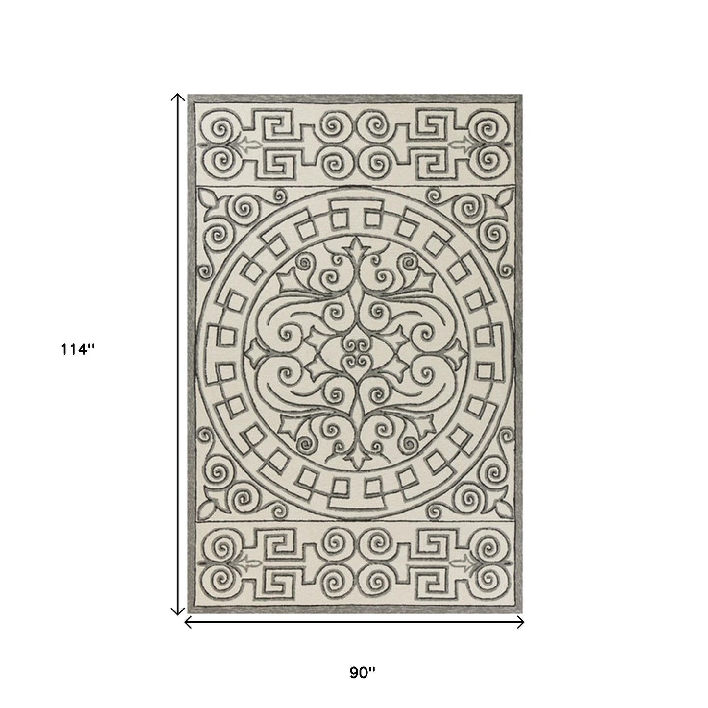 8'X10' Ivory Grey Hand Woven Uv Treated Greek Key Medallion Indoor Outdoor Area Rug