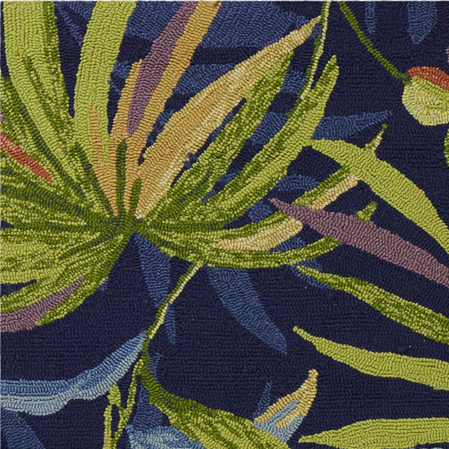 3'X5' Ink Blue Hand Hooked Uv Treated Oversized Tropical Leaves Indoor Outdoor Area Rug