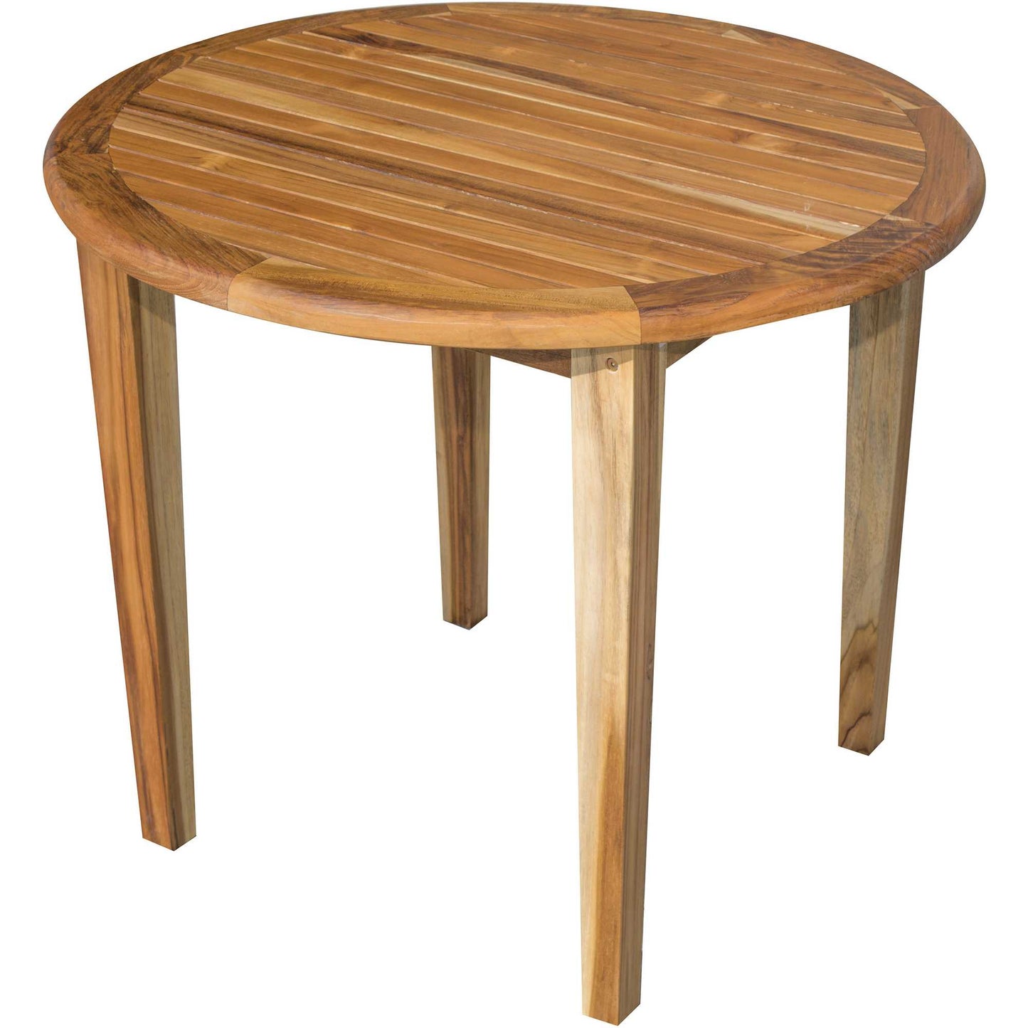 37" Round Compact Teak Dining Table In Natural Finish