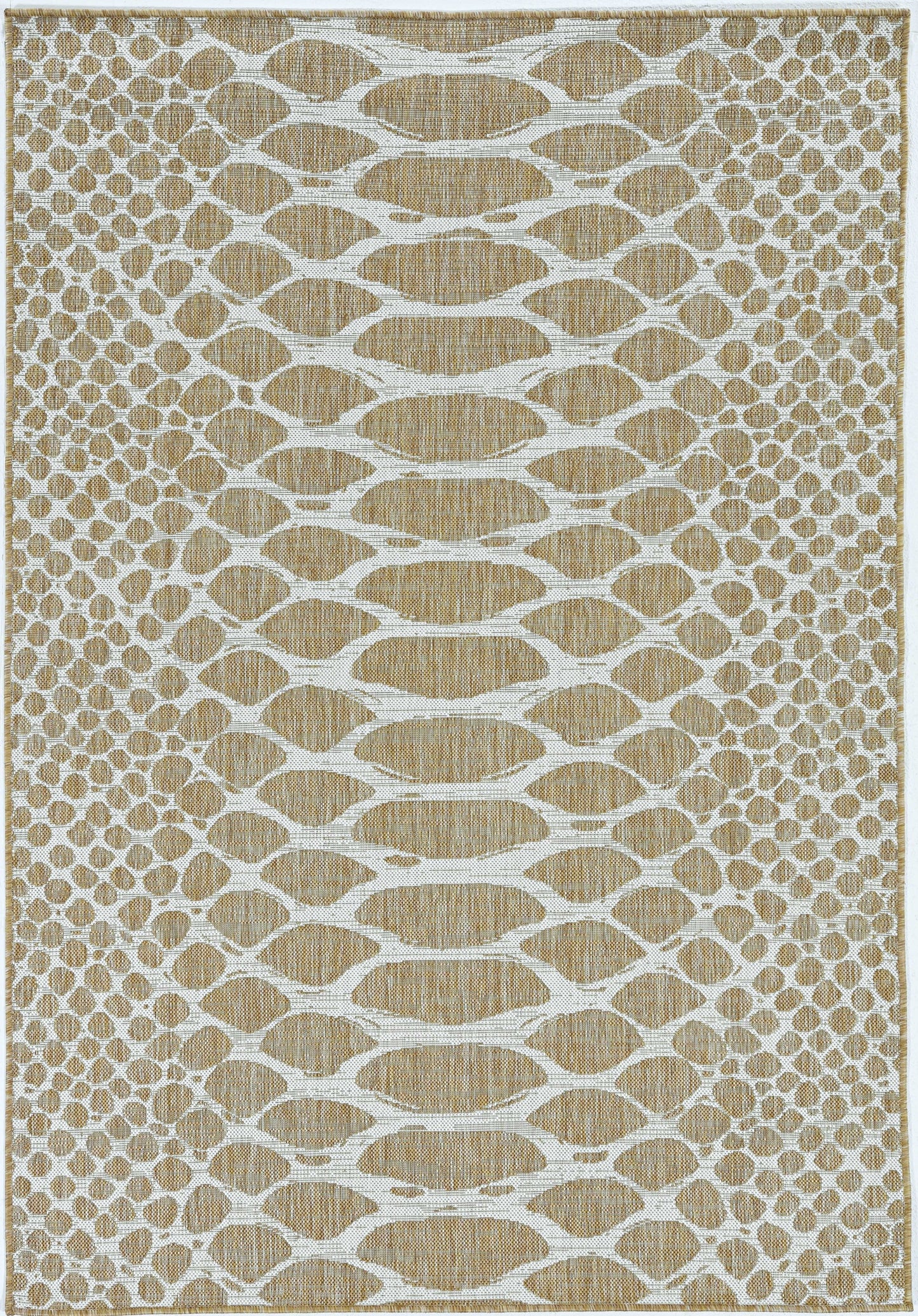 3'X5' Natural Ivory Machine Woven Uv Treated Snake Print Indoor Outdoor Area Rug