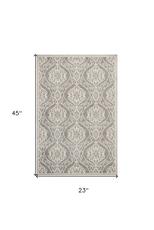 2' X 4' Silver Moroccan Indoor Outdoor Area Rug