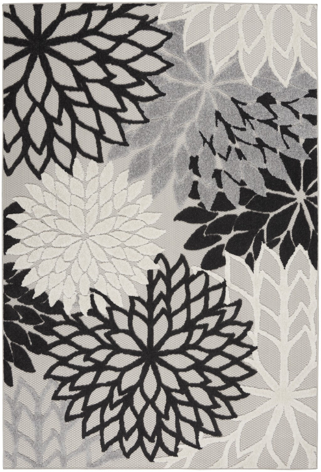 4' X 6' Black And White Floral Indoor Outdoor Area Rug