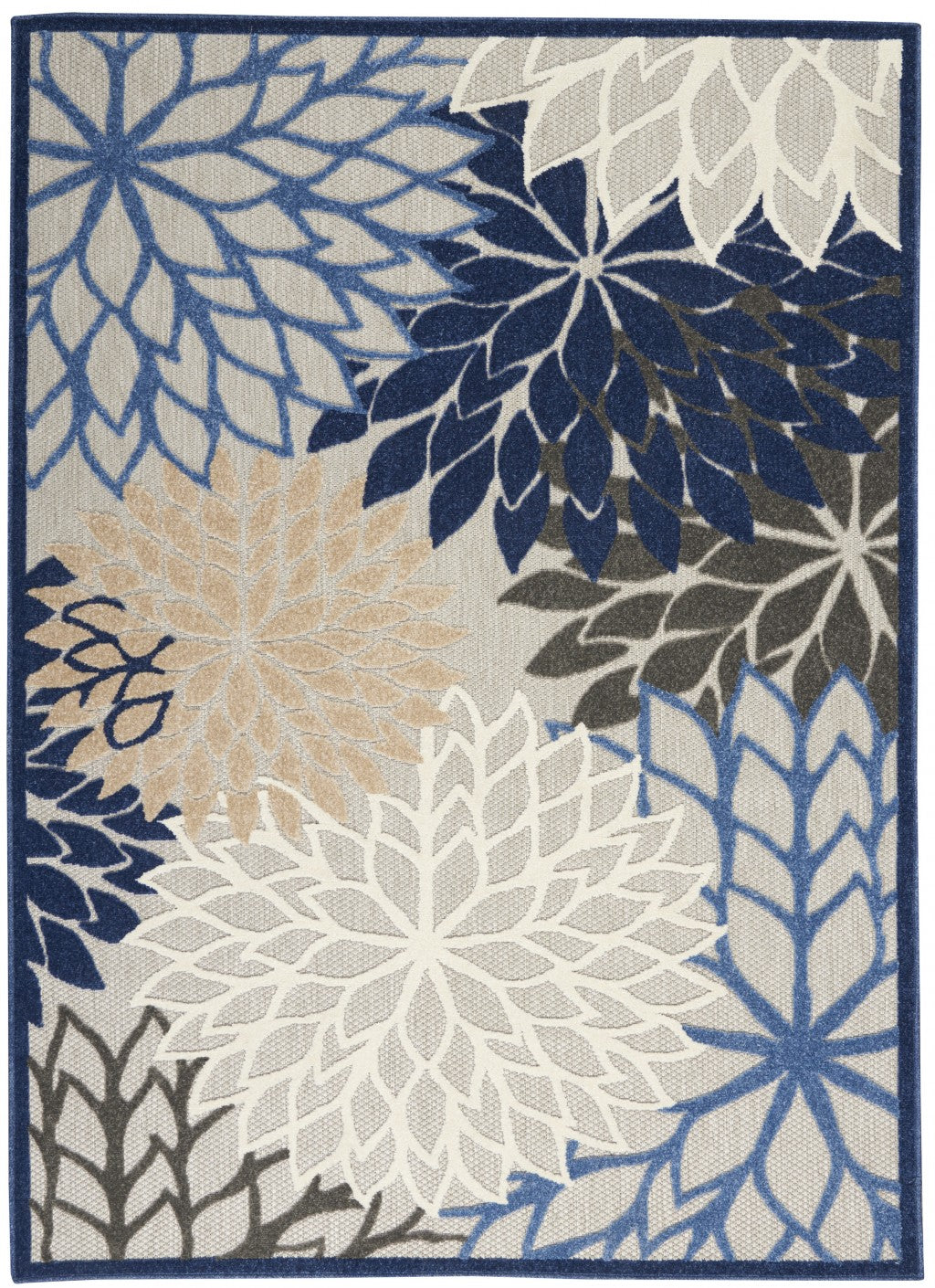 4' X 6' Blue And Gray Floral Indoor Outdoor Area Rug