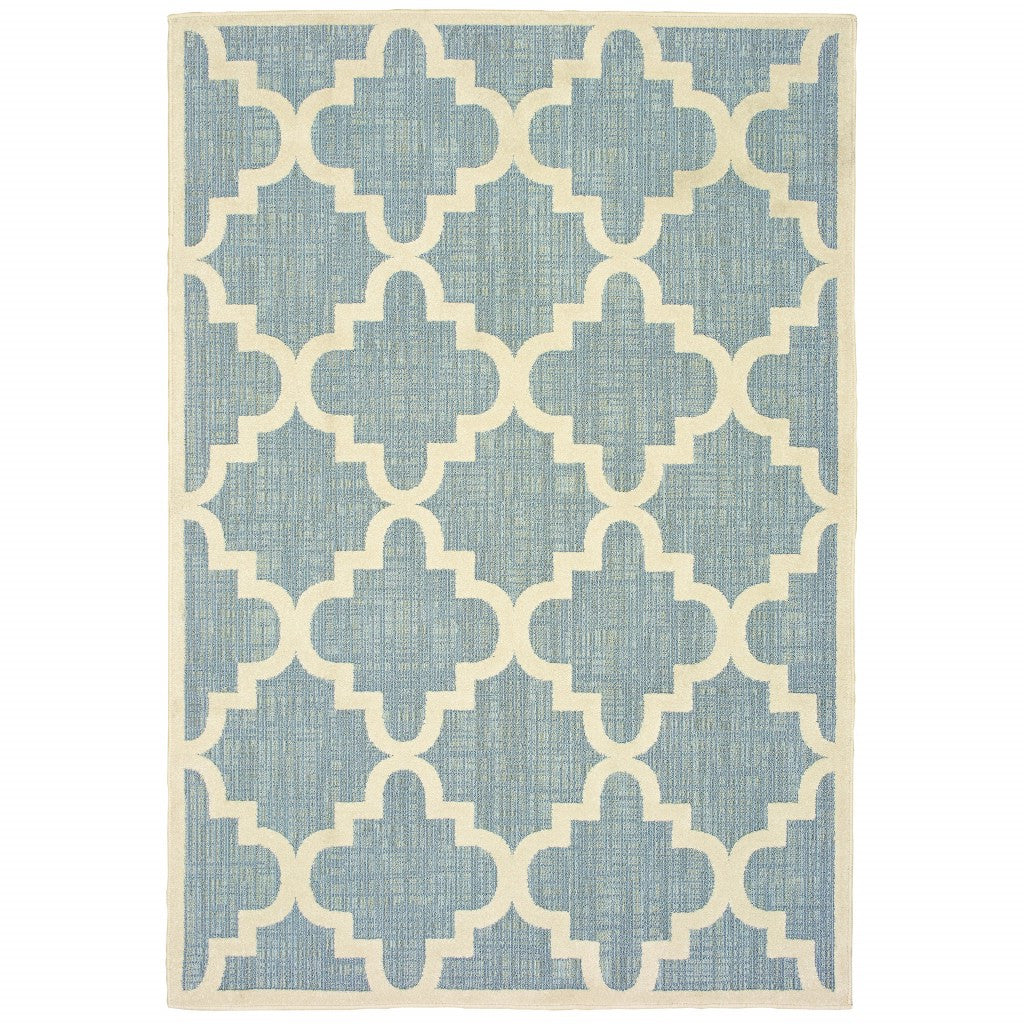 7' x 10' Blue and Ivory Moroccan Indoor Outdoor Area Rug