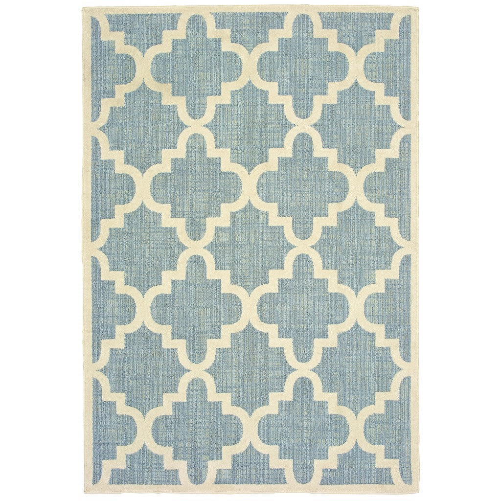 7' x 10' Blue and Ivory Moroccan Indoor Outdoor Area Rug