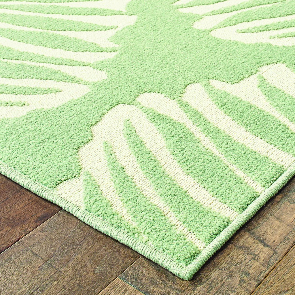 Green and Ivory Floral Indoor Outdoor Area Rug