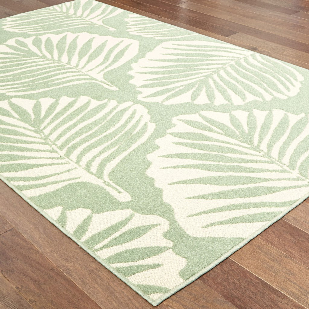 Green and Ivory Floral Indoor Outdoor Area Rug