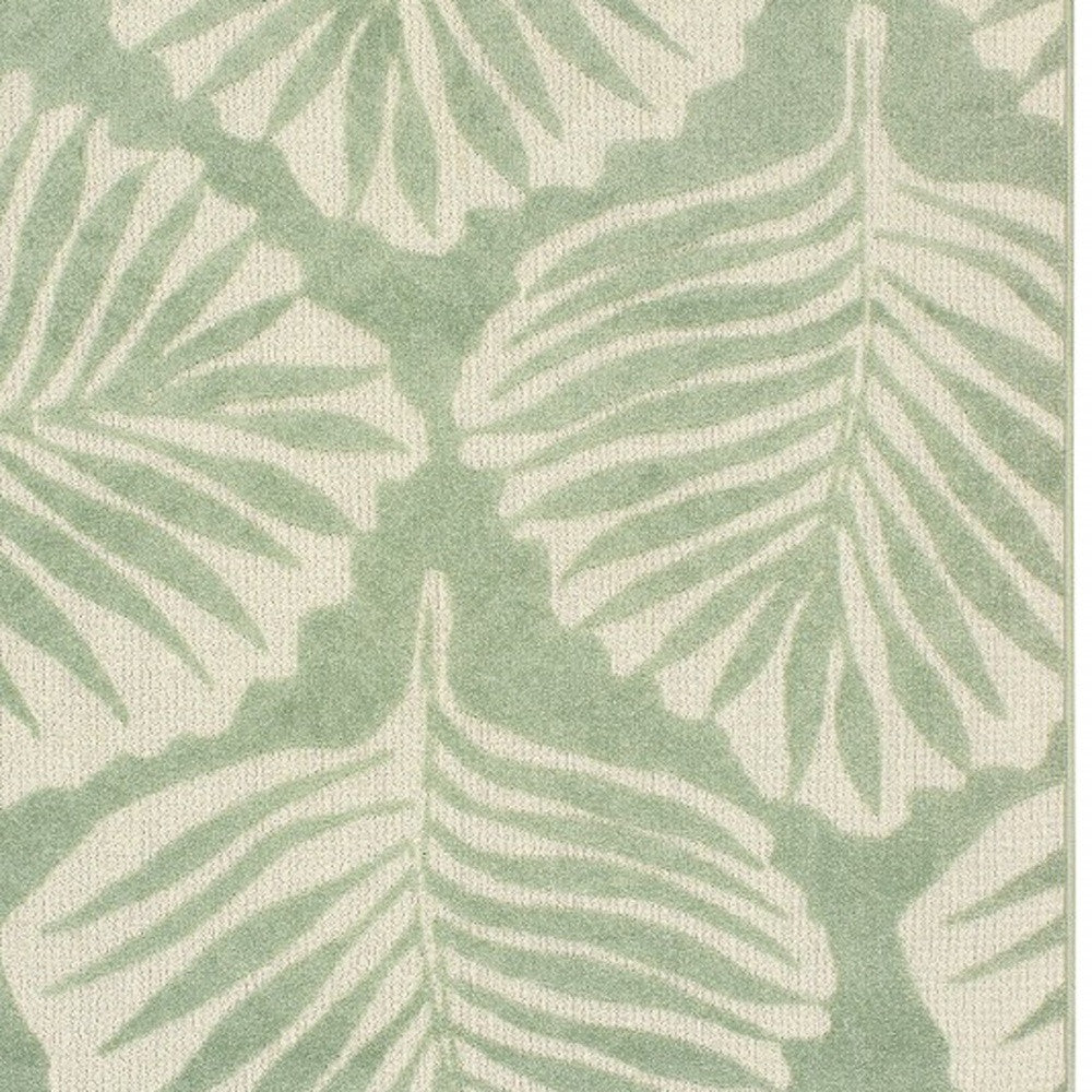 Green and Ivory Floral Indoor Outdoor Area Rug