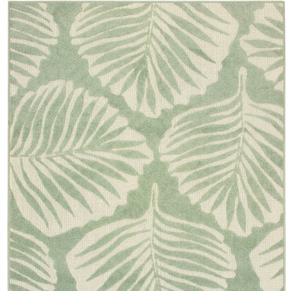 Green and Ivory Floral Indoor Outdoor Area Rug