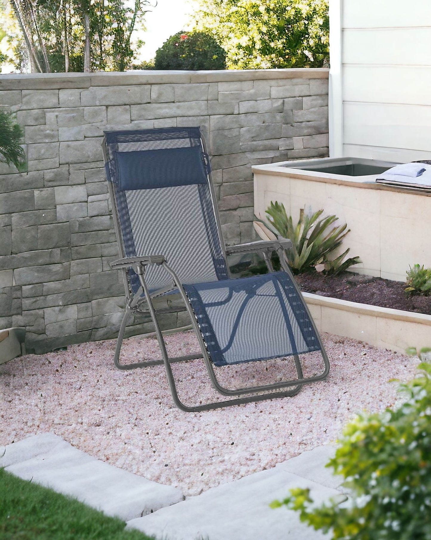 27" Blue and Gray Metal Zero Gravity Chair