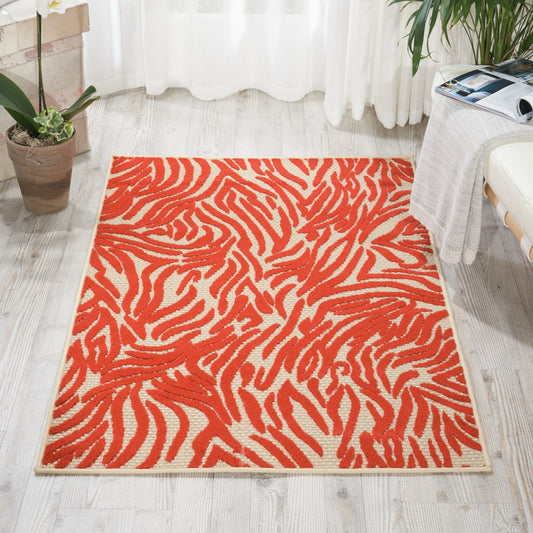 3' X 4' Red And Ivory Abstract Indoor Outdoor Area Rug