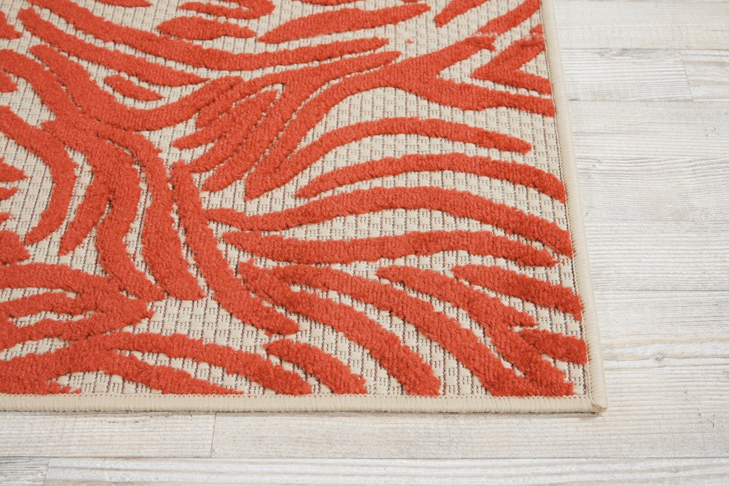 3' X 4' Red And Ivory Abstract Indoor Outdoor Area Rug