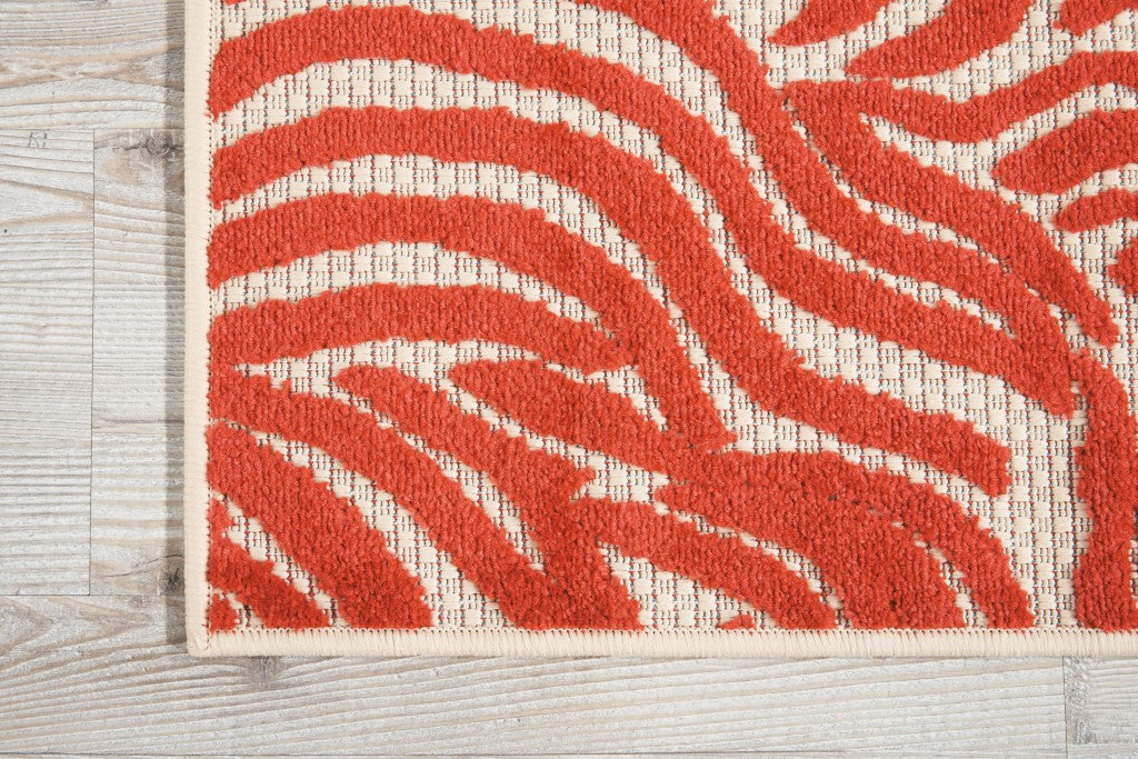 3' X 4' Red And Ivory Abstract Indoor Outdoor Area Rug