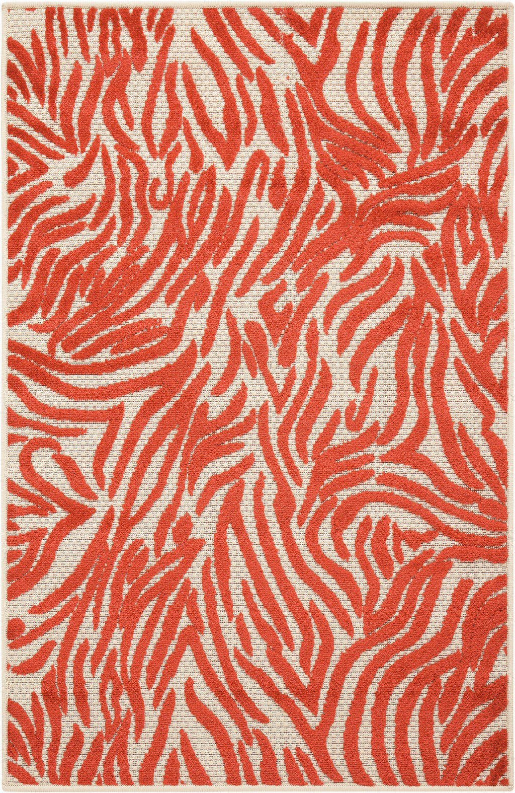 3' X 4' Red And Ivory Abstract Indoor Outdoor Area Rug