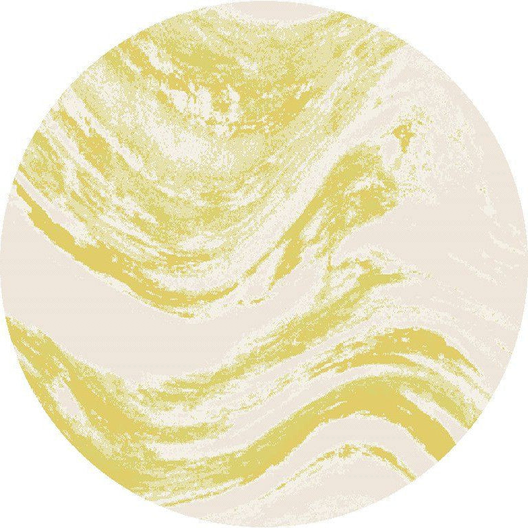 8' Ivory Gold Machine Woven Abstract Waves Round Indoor Outdoor Area Rug