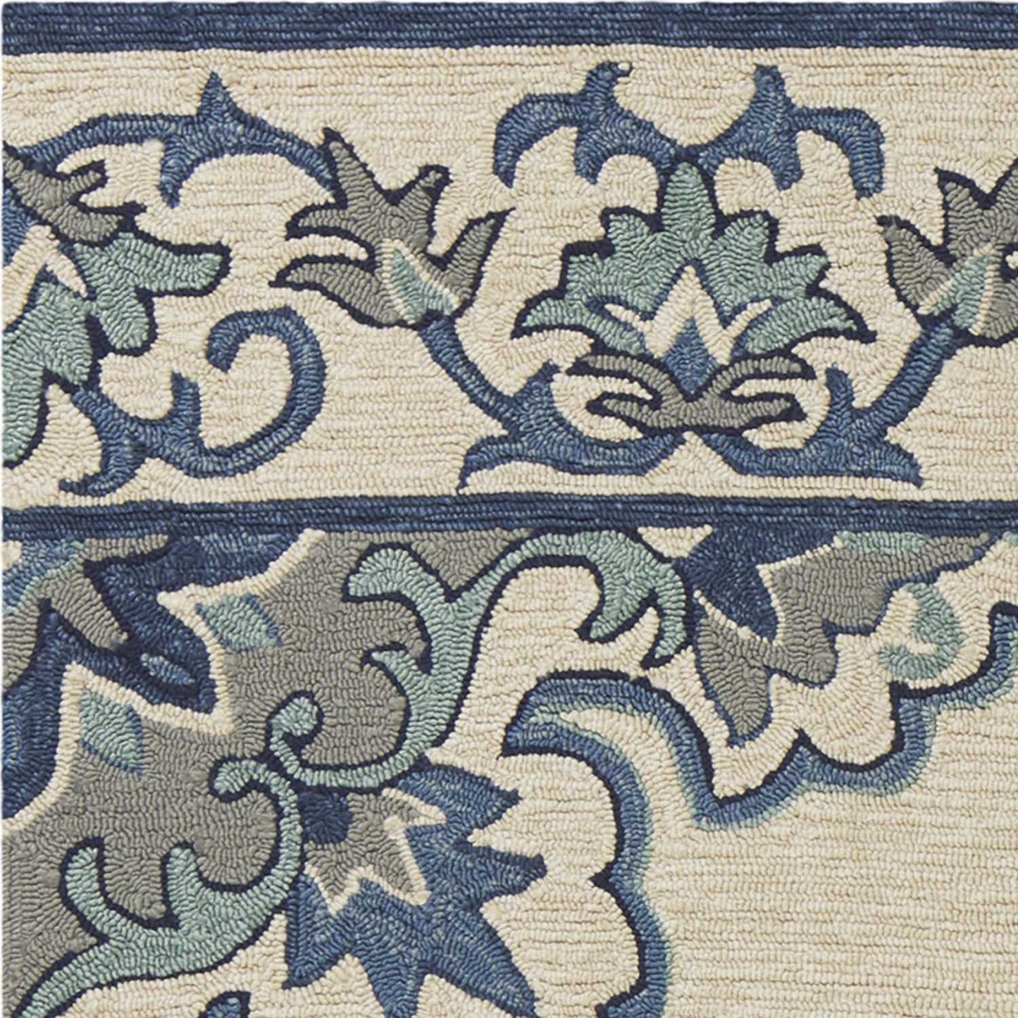 5' X 7' Ivory Or Blue Vines Bordered Uv Treated Indoor Outdoor Area Rug