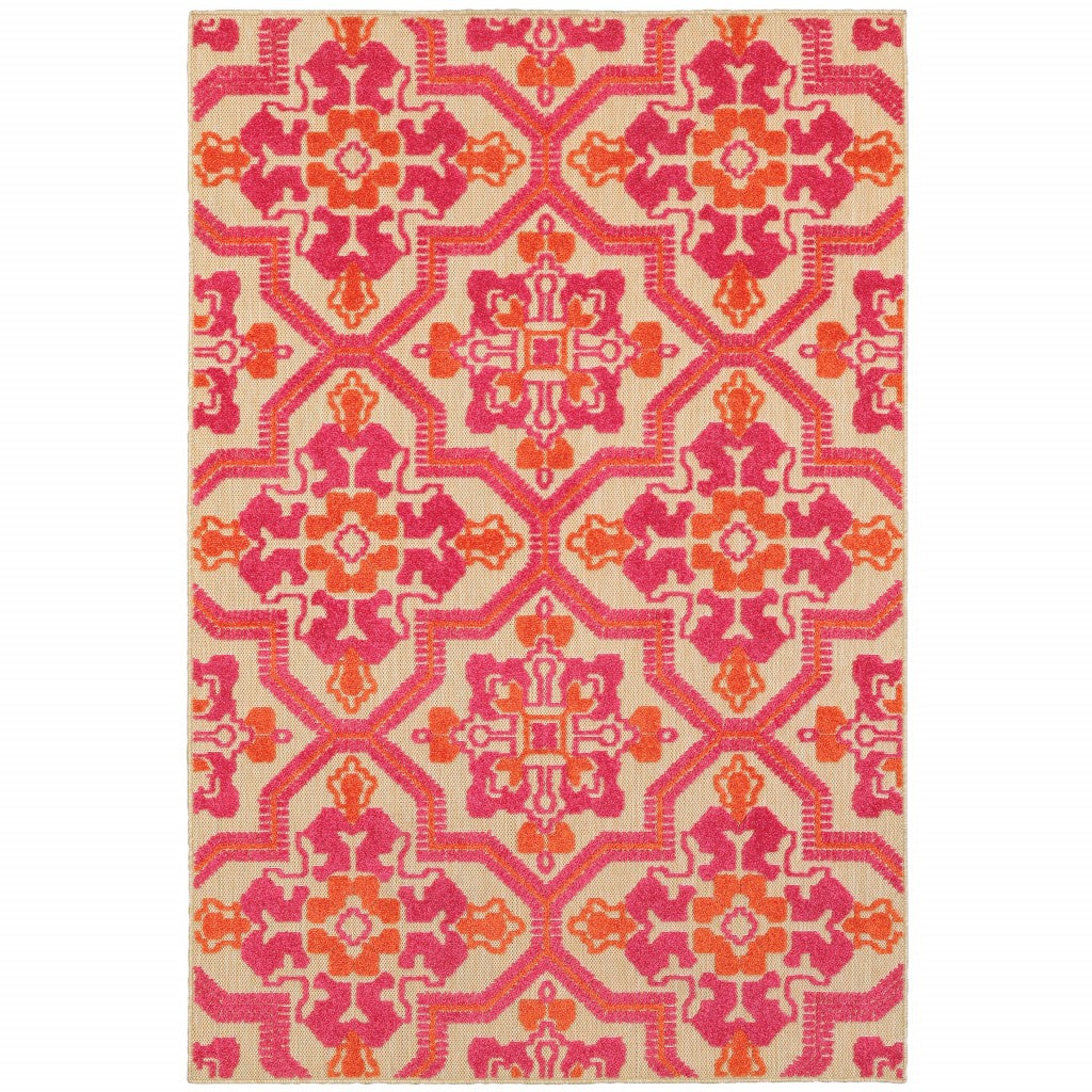 5' x 8' Pink and Orange Moroccan Indoor Outdoor Area Rug