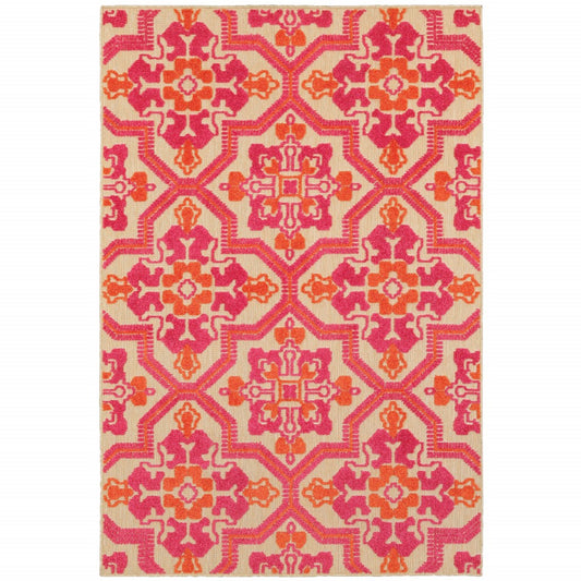 5' x 8' Pink and Orange Moroccan Indoor Outdoor Area Rug