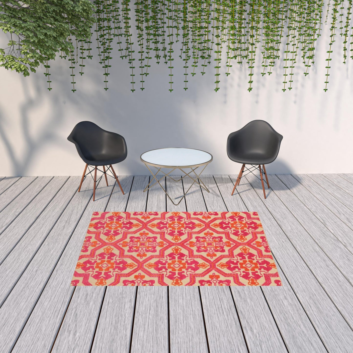 5' x 8' Pink and Orange Moroccan Indoor Outdoor Area Rug