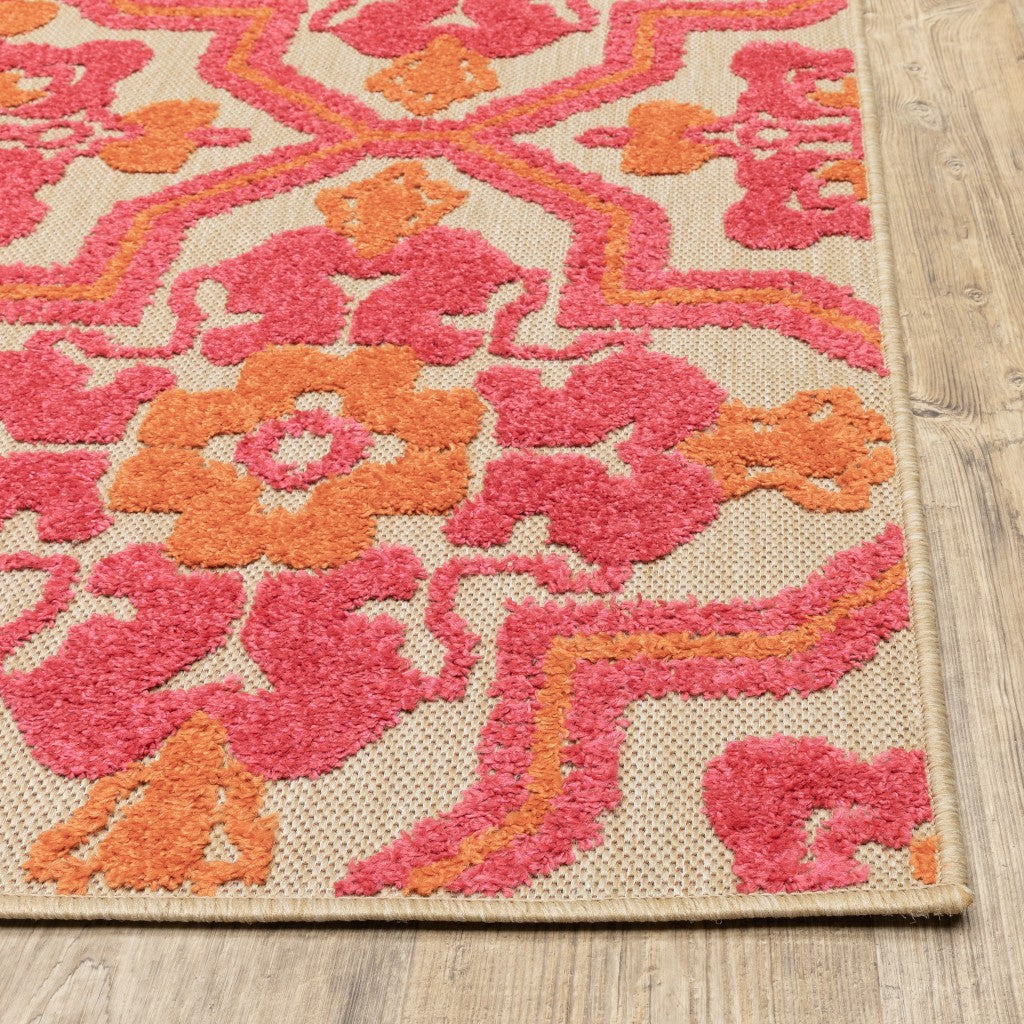 5' x 8' Pink and Orange Moroccan Indoor Outdoor Area Rug