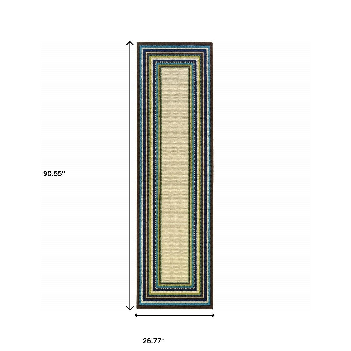 2' x 3' Ivory and Blue Striped Indoor Outdoor Area Rug