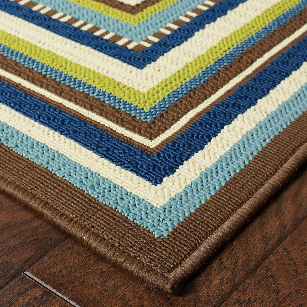 2' x 3' Ivory and Blue Striped Indoor Outdoor Area Rug