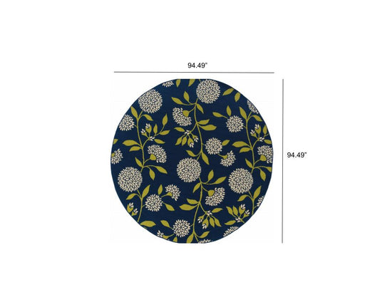 Blue and Green Round Floral Indoor Outdoor Area Rug