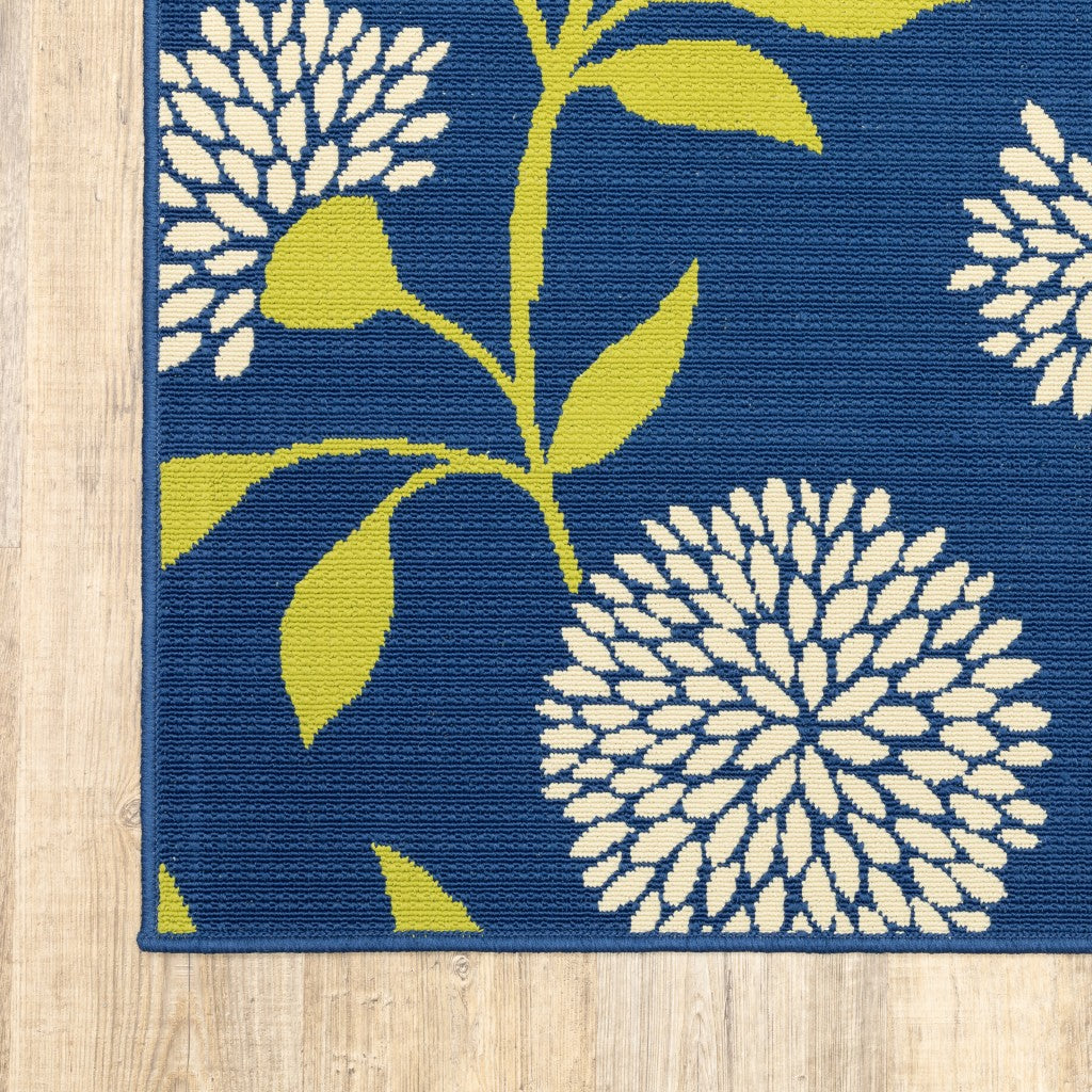 Blue and Green Round Floral Indoor Outdoor Area Rug