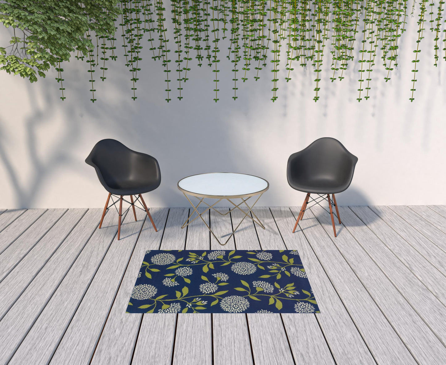 4' x 5' Blue and Green Floral Indoor Outdoor Area Rug