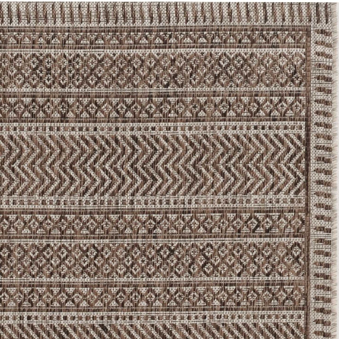 5'X7' Mocha Machine Woven Uv Treated Tribal Indoor Outdoor Area Rug