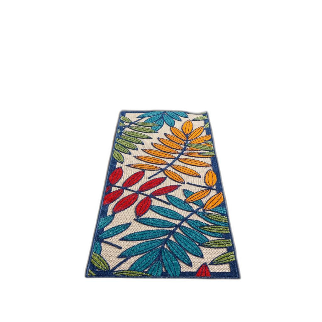 2' X 6' Ivory And Blue Floral Indoor Outdoor Area Rug