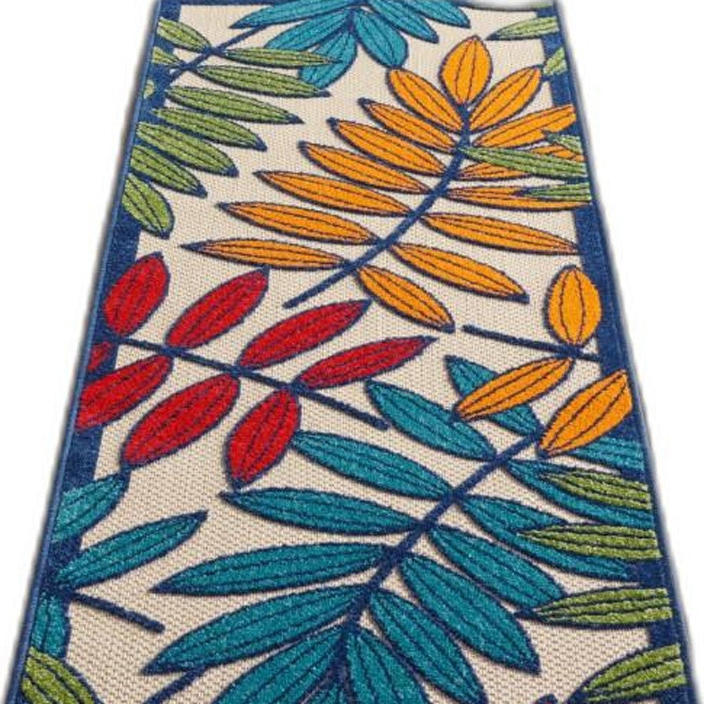 2' X 6' Ivory And Blue Floral Indoor Outdoor Area Rug