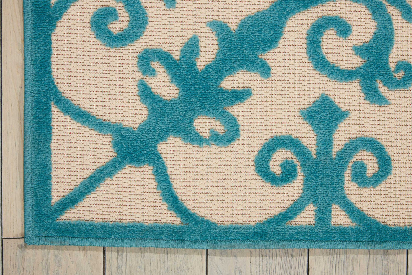 8' X 11' Aqua Damask Indoor Outdoor Area Rug