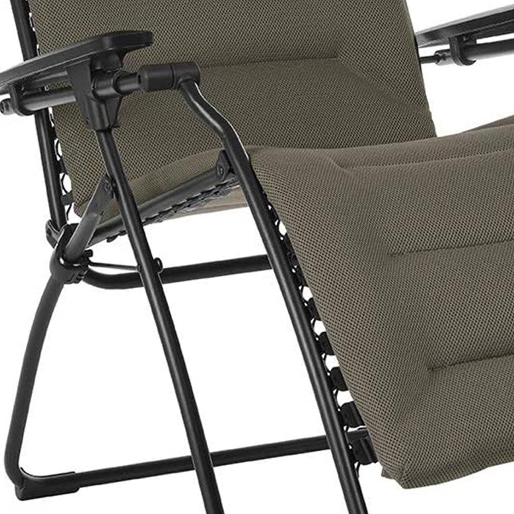 30" Taupe and Black Metal Zero Gravity Chair with Taupe cushion