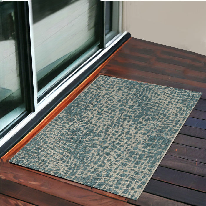 3'X4' Teal Machine Woven Uv Treated Animal Print Indoor Outdoor Accent Rug