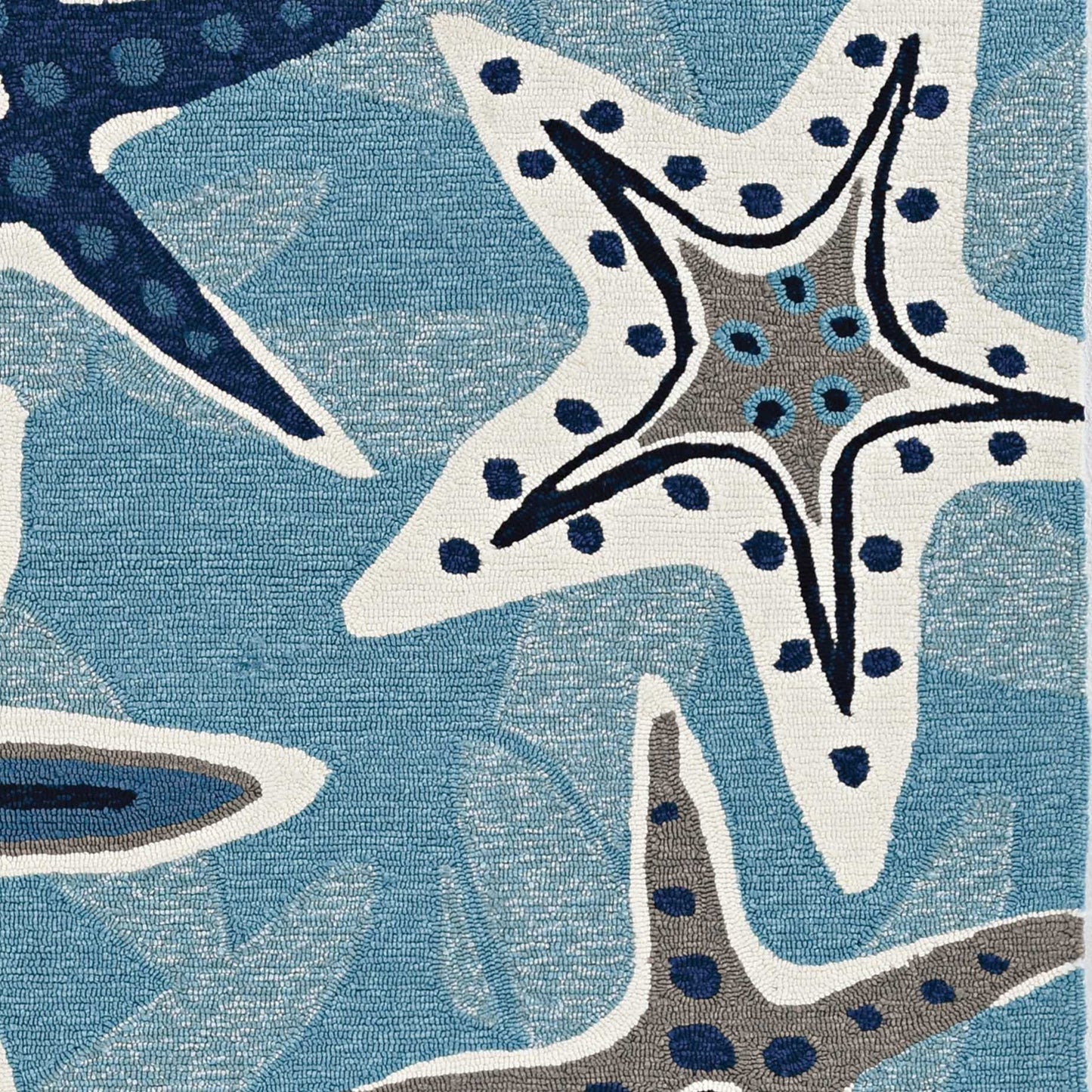 8' Blue Hand Woven Uv Treated Coastal Starfish Round Indoor Outdoor Area Rug