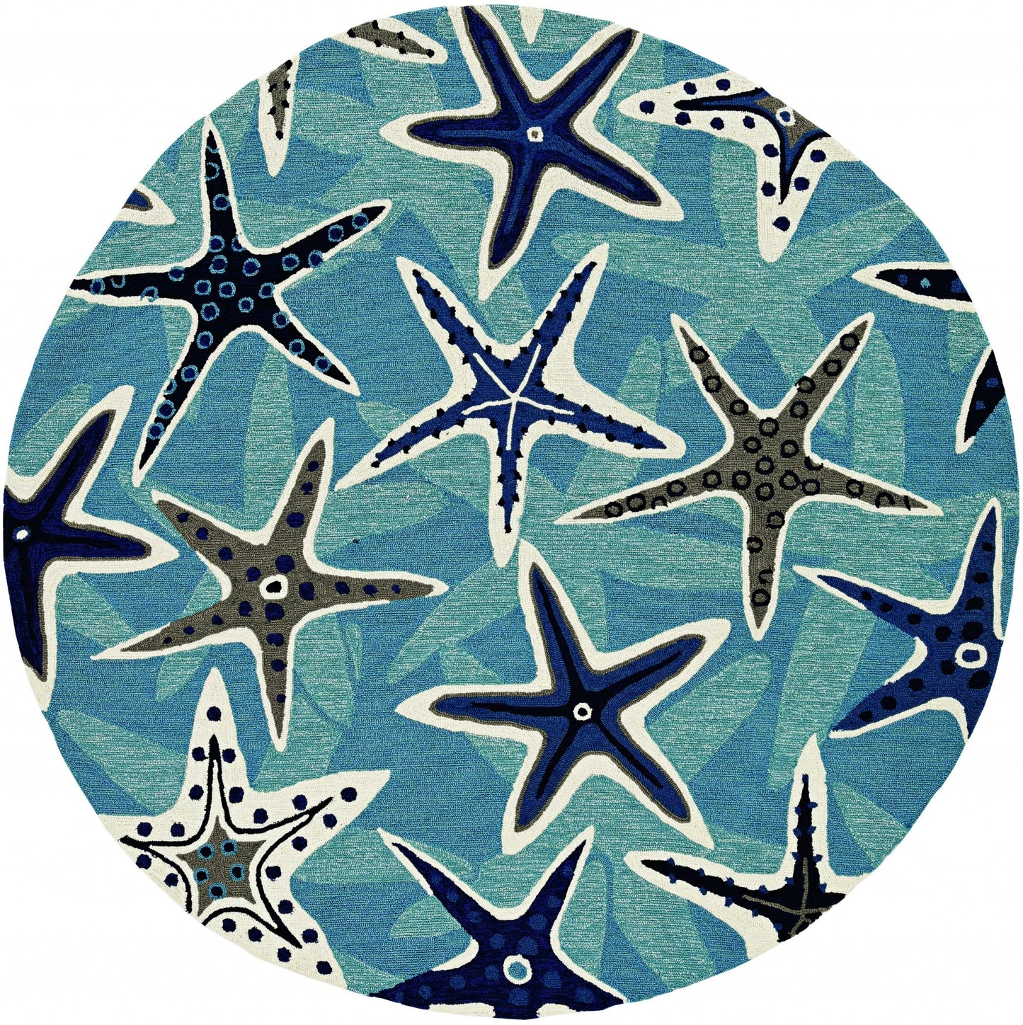 8' Blue Hand Woven Uv Treated Coastal Starfish Round Indoor Outdoor Area Rug