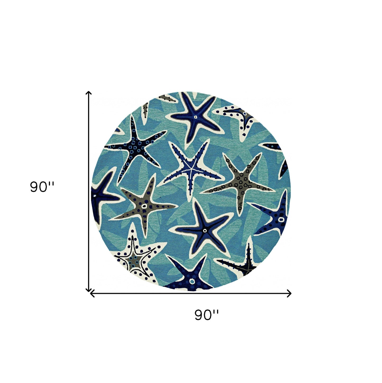 8' Blue Hand Woven Uv Treated Coastal Starfish Round Indoor Outdoor Area Rug