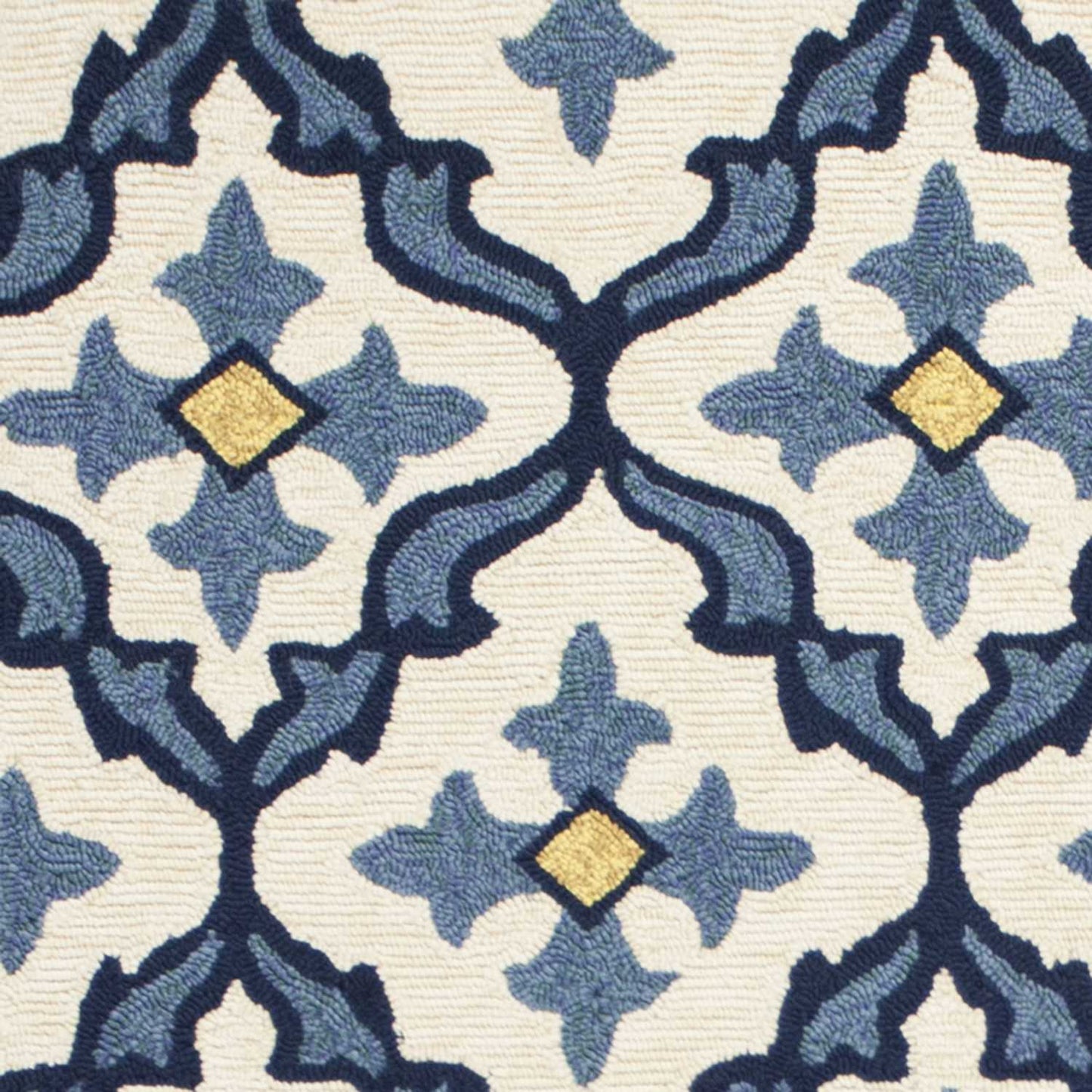 2'X3' Ivory Blue Hand Hooked Uv Treated Quatrefoil Indoor Outdoor Accent Rug