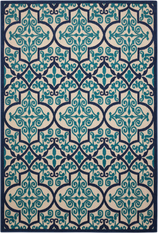 5' X 8' Blue And Ivory Moroccan Indoor Outdoor Area Rug